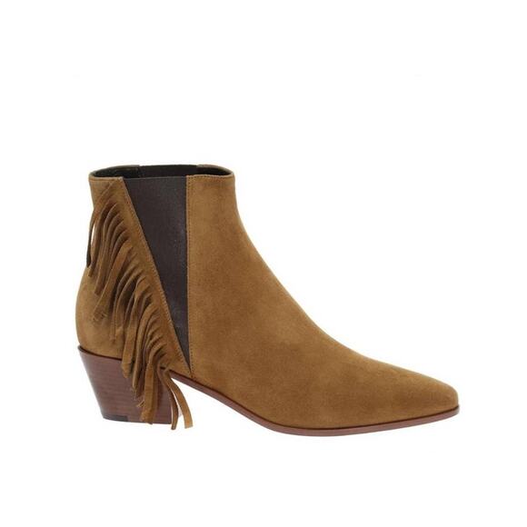 Saint Laurent Tan Brown Suede Fringe  Ankle Boots Size 36 / US 6 - Picture 14 of 14